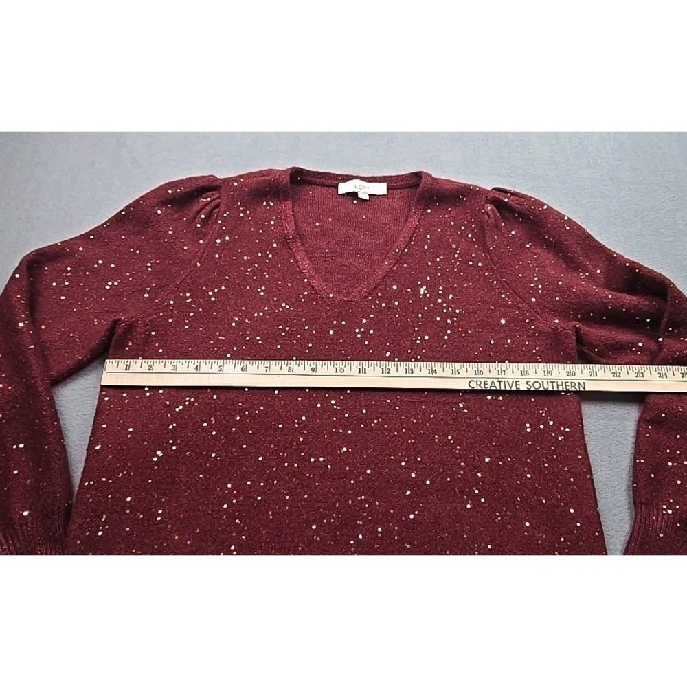 Loft Womens Pleated Sleeve Sweater Top Size: L‎ Burgundy/gold Shimmer - Picture 7 of 11